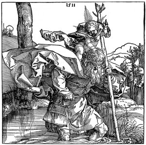 Pyhä Kristofer kantamassa Kristus-lapsia, 1511, 1936 tekijältä Albrecht Dürer