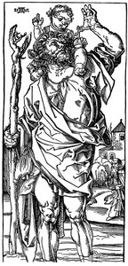Pyhä Kristofer kantamassa Kristus-lapsia, 1525, 1936 tekijältä Albrecht Dürer