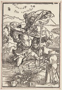 St. Christopher erämaassa lintujen lennon kanssa tekijältä Albrecht Dürer