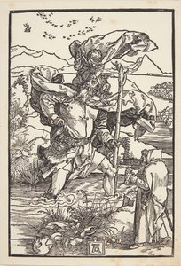St. Christopher erämaassa lintujen lennon kanssa tekijältä Albrecht Dürer