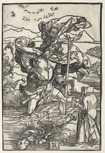 Pyhä Kristofer lintujen kanssa, n. 1501-1504. tekijältä Albrecht Dürer