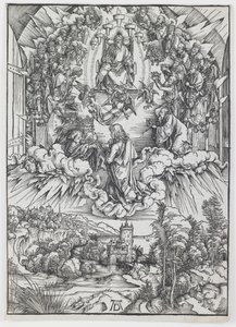 Pyhä Johannes Jumalan ja vanhinten edessä, sarjasta "The Apocalypse" tekijältä Albrecht Dürer