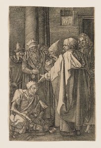 Pyhä Pietari ja Pyhä Johannes parantavat raajarin temppelin portilla tekijältä Albrecht Dürer