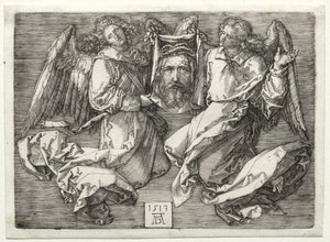 Sudarium Esittelee Two Angels. tekijältä Albrecht Dürer