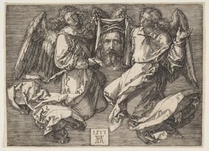 Kahden enkelin pitelemä hikiliina tekijältä Albrecht Dürer
