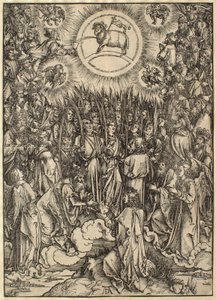 Ilmestyskirja: Karitsan kumartaminen tekijältä Albrecht Dürer