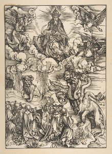 The Beast with Two Horns Like a Lamb, The Apocalypse, latinalainen painos 1511, n. 1496. tekijältä Albrecht Dürer