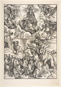 The Beast with Two Horses Like a Lamb, The Apocalypse.n.d. tekijältä Albrecht Dürer