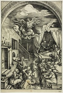 Neitsyen syntymä kirjasta The Life of the Virgin tekijältä Albrecht Dürer