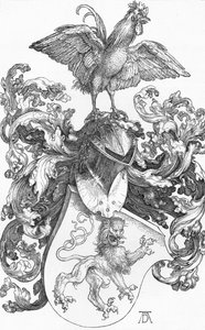 Vaakuna leijonan ja kukon kanssa, c1502-1503, 1906 tekijältä Albrecht Dürer