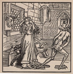 Turhuuden demoni ja keikka, kuvitus teoksesta "Der Ritter vom Turm", 1498 (katso myös 202574) tekijältä Albrecht Dürer