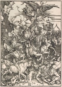 Neljä ratsumiestä, Pyhän Johanneksen apokalypsista, 1497-1498 tekijältä Albrecht Dürer