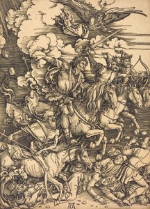 Neljä ratsumiestä, luultavasti n. 14961498. tekijältä Albrecht Dürer