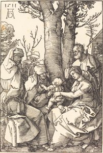 Pyhä perhe Joakimin ja Annen kanssa puun alla tekijältä Albrecht Dürer