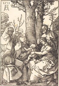Pyhä perhe Joakimin ja Annen kanssa puun alla tekijältä Albrecht Dürer