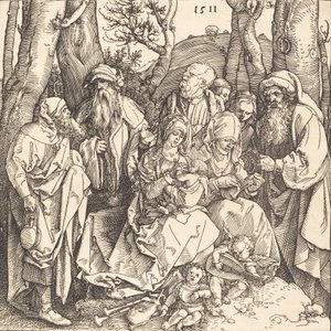 Pyhä perhe ja kaksi musiikkia tekevää enkeliä, 1511. tekijältä Albrecht Dürer