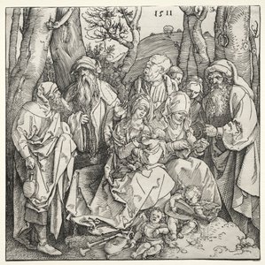 Pyhä perhe ja kaksi muusikkoenkeliä, 1511. tekijältä Albrecht Dürer