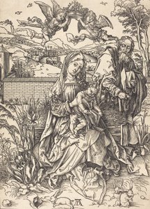 Pyhä perhe kolmen jäniksen kanssa, n. 14971498. tekijältä Albrecht Dürer