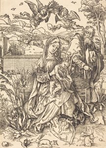 Pyhä perhe kolmen jäniksen kanssa, n. 14971498. tekijältä Albrecht Dürer