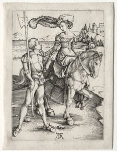 Lady Riding ja Landsknecht, n. 1497. tekijältä Albrecht Dürer