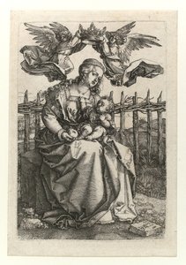 Kahden enkelin kruunaama Madonna ja lapsi, 1518 tekijältä Albrecht Dürer