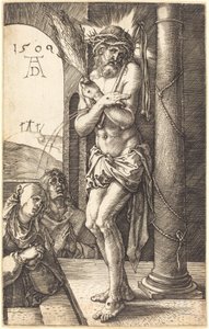 Surujen mies seisoo pylvään vieressä tekijältä Albrecht Dürer