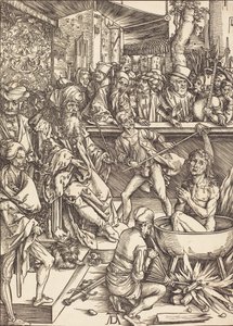 Pyhän Johanneksen marttyyrikuolema, luultavasti n. 14961498. tekijältä Albrecht Dürer