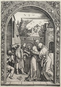 Joachimin ja Annan tapaaminen Kultaisella portilla tekijältä Albrecht Dürer