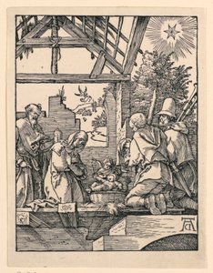 Syntymä (paimenten palvonta) Pikku Passion -sarjasta tekijältä Albrecht Dürer