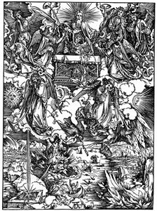 Seitsemännen sinetin avaaminen, Seitsemän enkeliä trumpetteilla, 1498, 1936 tekijältä Albrecht Dürer