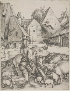 Tuhlaajapoika sikojen keskellä tekijältä Albrecht Dürer