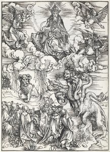 Seitsemänpäinen peto ja peto, jolla on karitsan sarvet. tekijältä Albrecht Dürer
