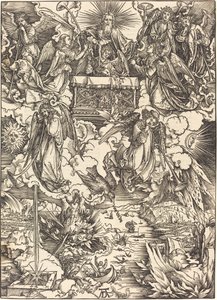 Seitsemän enkeliä trumpettien kanssa tekijältä Albrecht Dürer