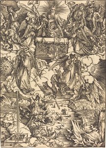Seitsemän enkeliä trumpettien kanssa tekijältä Albrecht Dürer