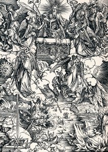 Seitsemän trumpettia annetaan enkeleille, 1498 1906. tekijältä Albrecht Dürer