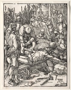 Pieni kärsimys: Kristuksen naulaaminen ristiin tekijältä Albrecht Dürer