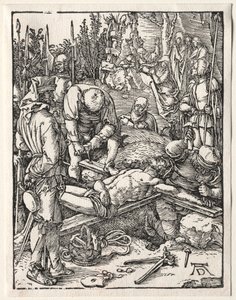 Pieni kärsimys: Kristus naulittiin ristiin, 1509-1511. tekijältä Albrecht Dürer