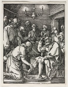 Pieni kärsimys: Kristus pesee Pietarin jalkoja. tekijältä Albrecht Dürer