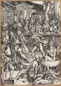 Pyhän Johannes Evankelistan kidutus tekijältä Albrecht Dürer