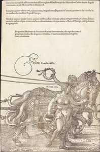 Maximilian I:n voittovaunut (suuri riemuauto) [kilpi 3/8] tekijältä Albrecht Dürer