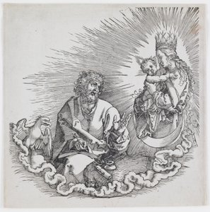 Neitsyt ilmestyy Pyhälle Johannekselle, vuoden 1511 painoksesta "The Apocalypse" tekijältä Albrecht Dürer