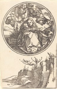 Kahden enkelin kruunaama Neitsyt maiseman yläpuolella, vuonna 1515 tai sitä ennen. tekijältä Albrecht Dürer