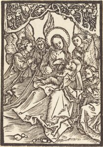 Neitsyt imettävät Kristus-lapsia neljän enkelin kanssa tekijältä Albrecht Dürer