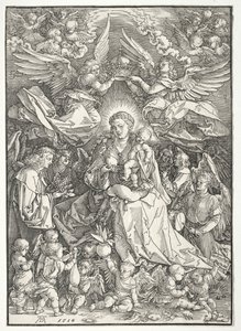 Neitsyt monien enkelien ympäröimänä, 1518. tekijältä Albrecht Dürer