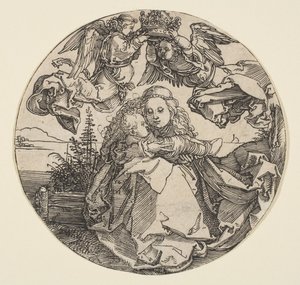 Neitsyt ja lapsi kahden enkelin kruunaaman maisemamaiseman yläpuolella, n. 1504. tekijältä Albrecht Dürer