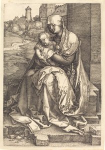 Neitsyt ja lapsi istuvat seinällä tekijältä Albrecht Dürer