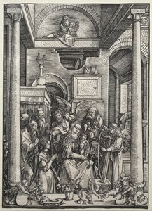 Neitsyt ja lapsi pyhien ja enkelien ympäröimänä tekijältä Albrecht Dürer