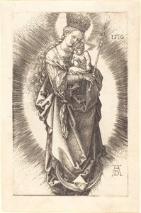 Neitsyt ja lapsi puolikuussa, valtikka ja tähtikruunu tekijältä Albrecht Dürer