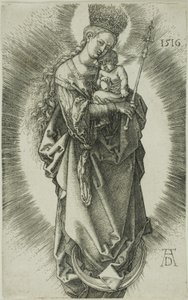 Neitsyt puolikuun päällä tähtien kruunulla ja valtikka tekijältä Albrecht Dürer