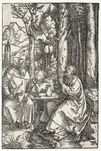 Pyhän Antoniuksen vierailu Pyhän Erakon Paavalin luona tekijältä Albrecht Dürer